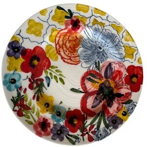 Estudio Flores Hand Painted Ceramic Floral Salad Plate Mexico Boho